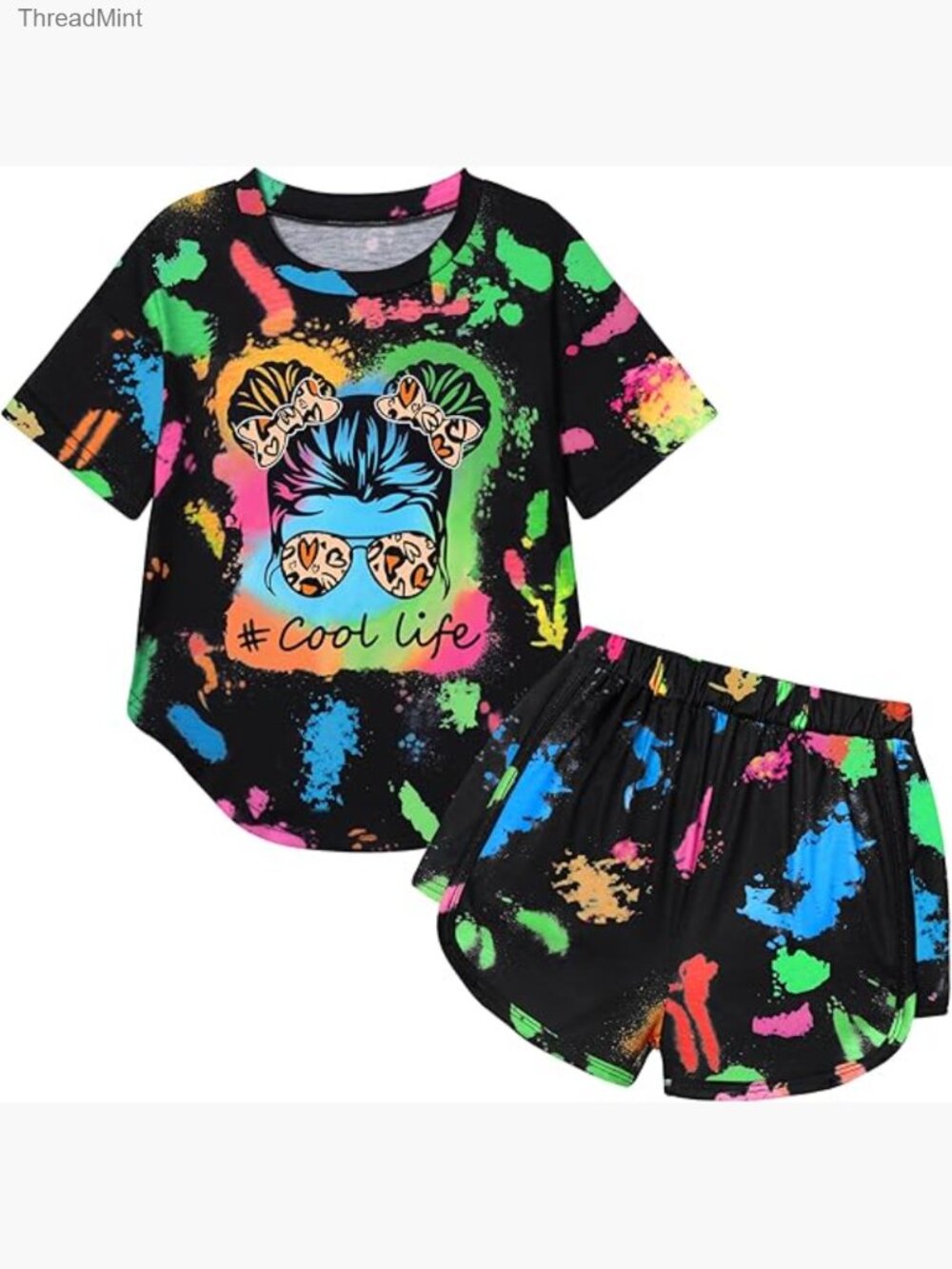 Girls Tie Dye Short Sleeve Top & Shorts Set Summer Outfit